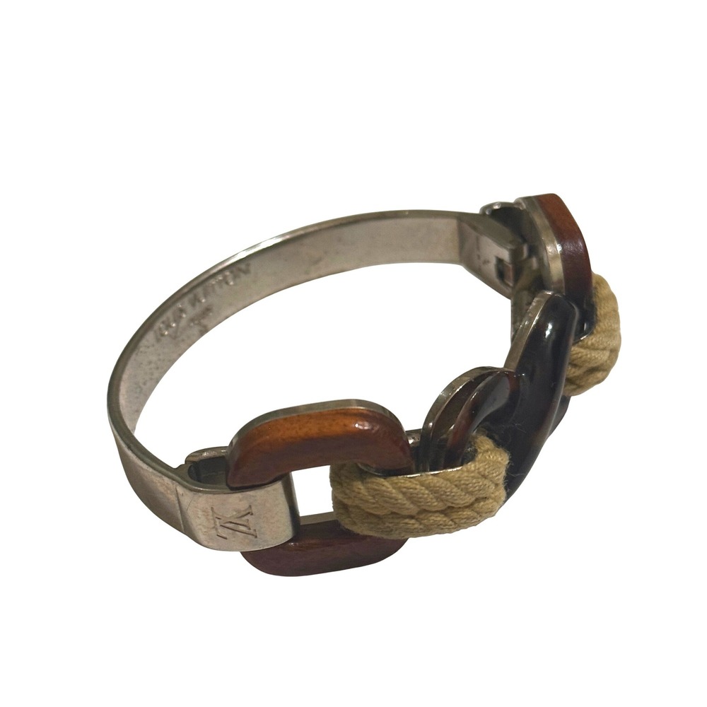 Rare Vintage Louis Vuitton Wood Tortoise Resin & Nautical‎ Rope Cuff Bracelet - Picture 3 of 11